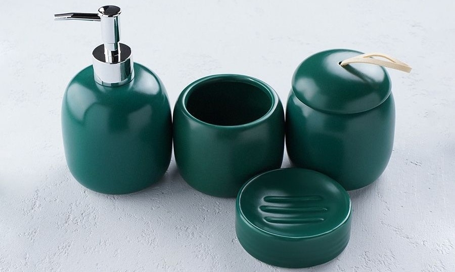 Набор аксессуаров для ванной комнаты SAVANNA Monro, 4 предмета (мыльница, дозатор для мыла 450 мл, стакан, баночка), цвет зеленый Набор аксессуаров для ванной комнаты SAVANNA Monro, 4 предмета (мыльница, дозатор для мыла 450 мл, стакан, баночка), цвет зеленый