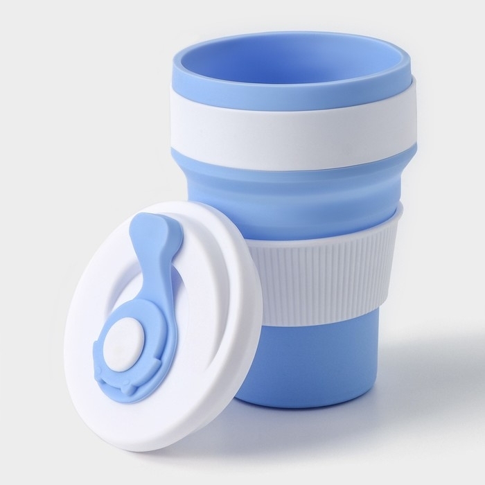 Стакан складной с крышкой Доляна «С собой», 350 мл, 8,5×14 см, цвет голубой Стакан складной с крышкой Доляна «С собой», 350 мл, 8,5×14 см, цвет голубой