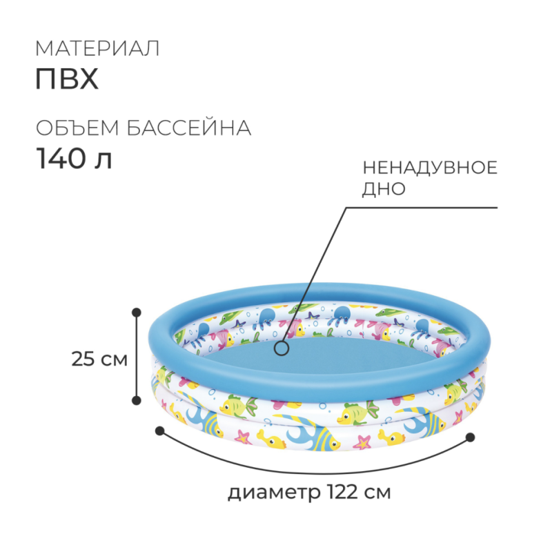 Бассейн надувной «Океан», 122 х 25 см, от 2 летДетский бассейн"Bestway" с рыбками