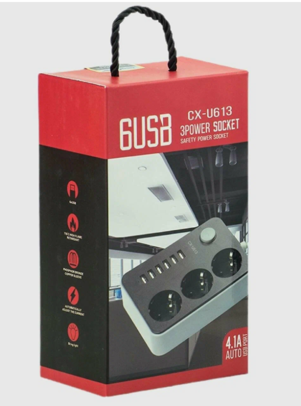 Сетевой фильтр CX-U613, 1,8 м, 3 гнезда+6 USB гнезда