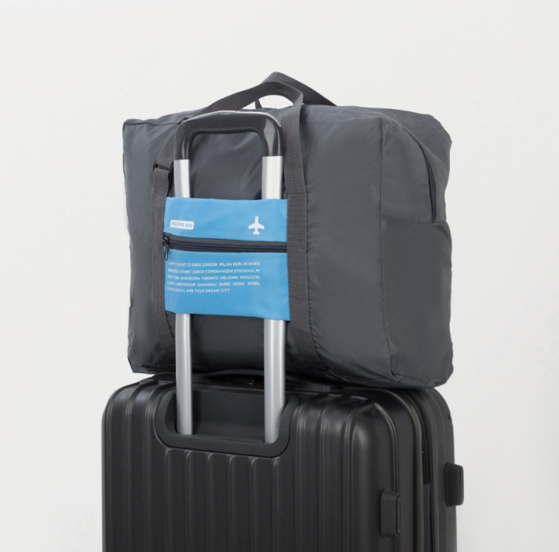 Сумка дорожная на молнии, складная в косметичку, наружный карман, цвет серый/голубой Сумка дорожная на молнии, складная в косметичку, наружный карман, цвет серый/голубой