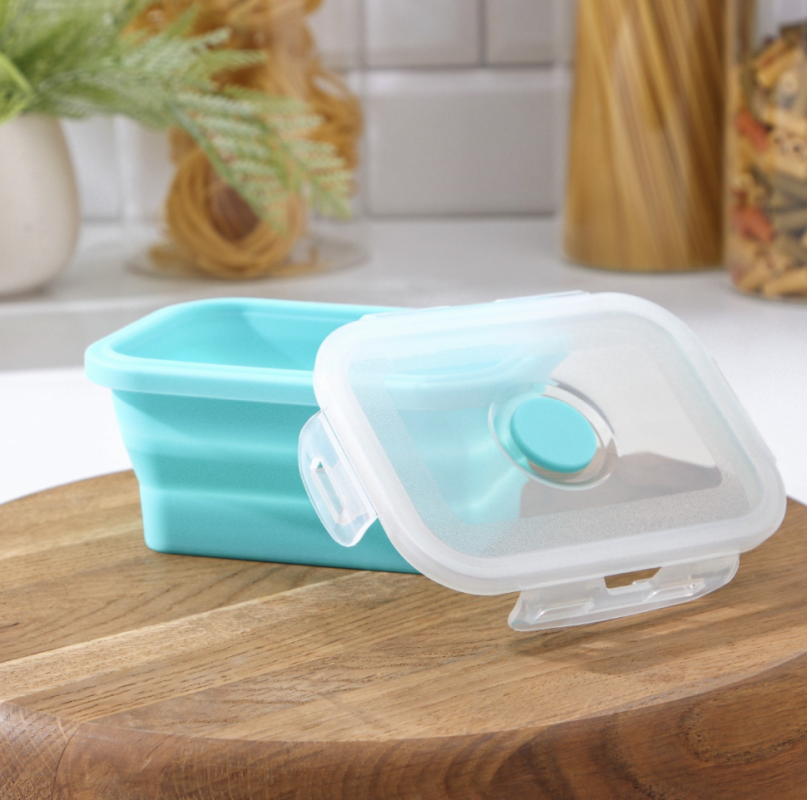 Контейнер складной с крышкой Доляна «Коста», 400 мл, 12,5×9×6,4 см, цвет бирюзовый Контейнер складной с крышкой Доляна «Коста», 400 мл, 12,5×9×6,4 см, цвет бирюзовый