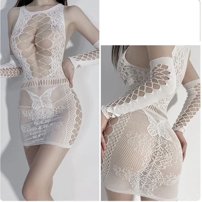 Эротическое белье Оки-Чпоки, крупная сетка на груди и бедрах, с рукавами OS, белый Эротическое белье Оки-Чпоки, крупная сетка на груди и бедрах, с рукавами OS, белый